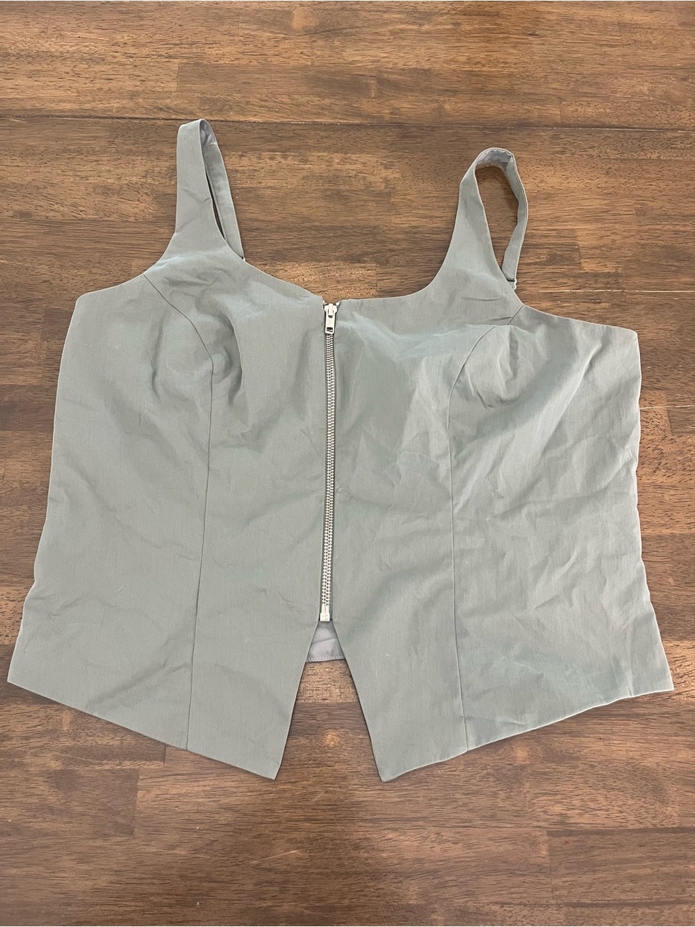 Abercrombie & Fitch Sage Green Zip-Front Crop Top Adjustable Strap Womens Large